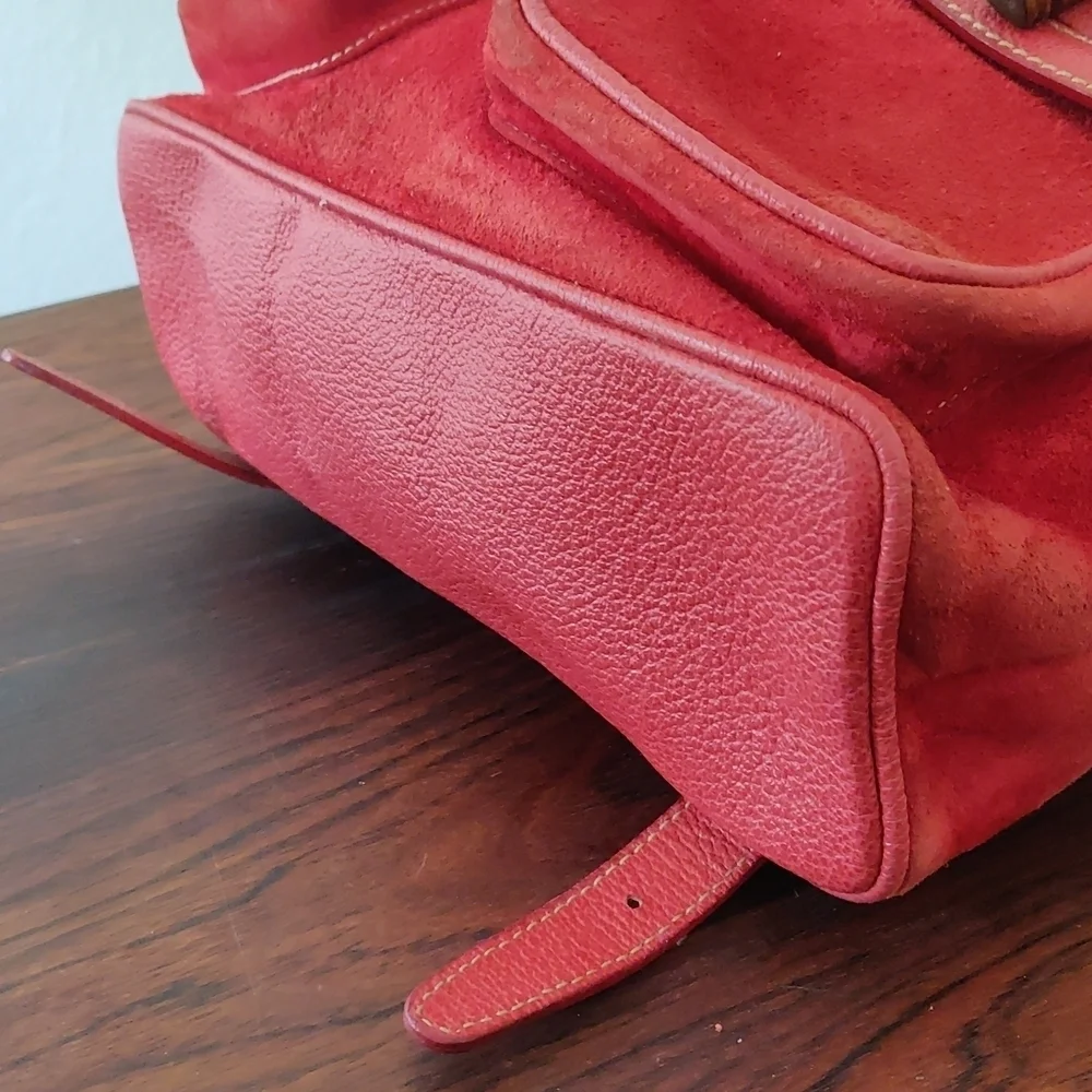 Red Suede Gucci Backpack Vintage Bamboo - Picture 13 of 17
